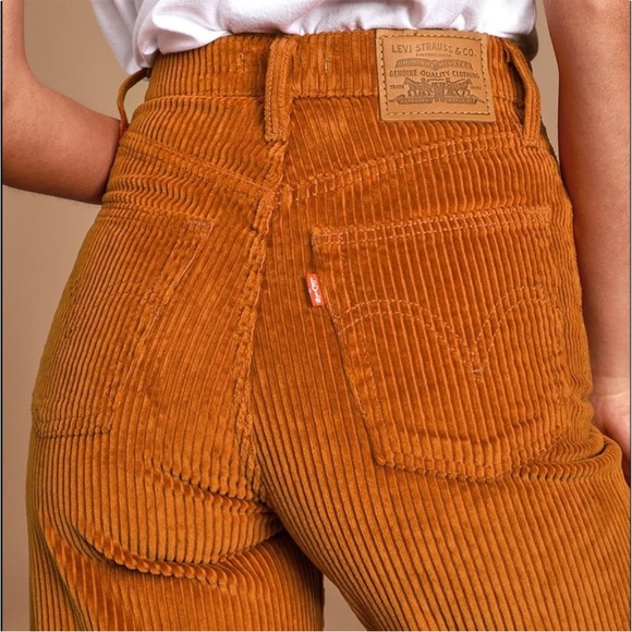 Levi’s Ribcage Wide Leg Orange Corduroy Pants Size 31 - Picture 3 of 14